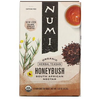 Numi Tea Organic Herbal Teasan, Honeybush, Caffeine Free, 18 Tea Bags, 1.52 oz (43.2 g)