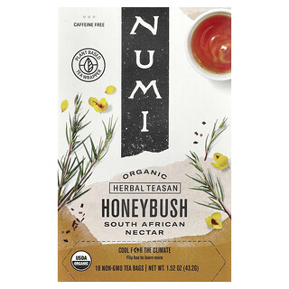Numi Tea, Teasan de hierbas orgánicas, Arbusto de miel, Sin cafeína, 18 bolsitas de té sin OGM, 43,2 g (1,52 oz)