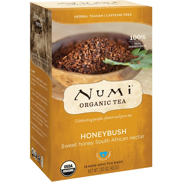Numi Tea, Organic Tea, Herbal Teasan, Honeybush, Caffeine Free, 18 Tea Bags, 1.52 oz (43.2 g)