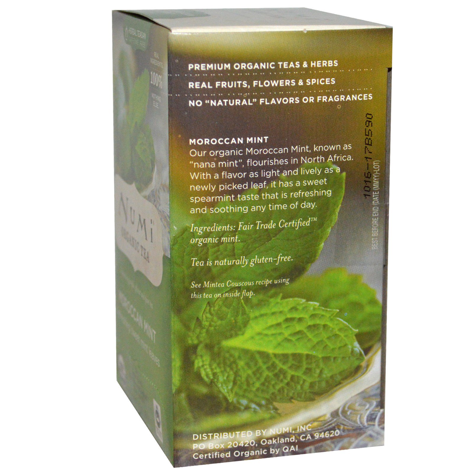 Numi Tea, Organic Herbal Teasan, Caffeine Free, Moroccan Mint, 18 Tea