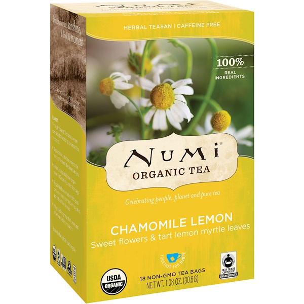Numi Tea, Organic Tea, Herbal Teasan, Chamomile Lemon, Caffeine Free, 18 Tea Bags, 1.08 oz (30.6 g)