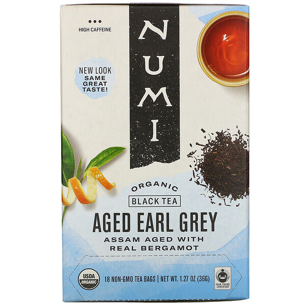 Numi Tea‏, Organic Black Tea, Aged Earl Grey, 18 Tea Bags, 1.27 oz (36 g)