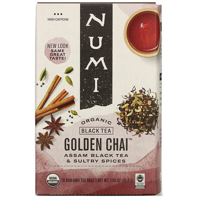 

Numi Tea Organic Black Tea, Golden Chai, 18 Tea Bags, 1.65 oz (46.8 g)