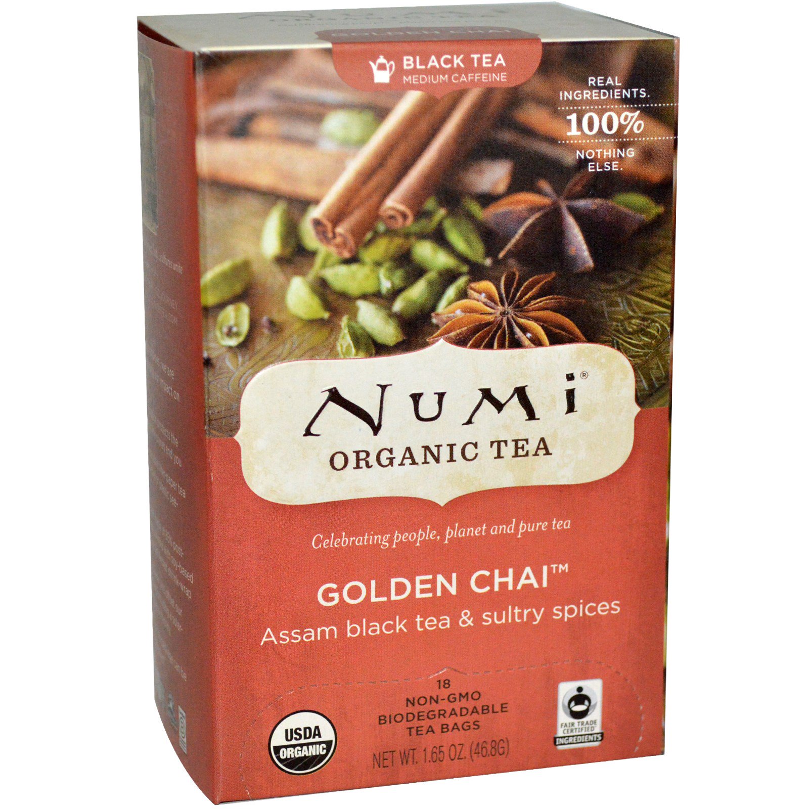 Numi Tea Organic Black Tea Medium Caffeine Golden Chai 18 Tea Bags Numi Tea Organic Black Tea Medium Caffeine Golden Chai 18 Tea Bags