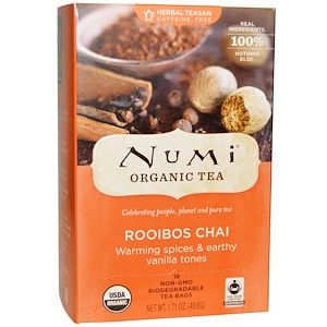 Numi Tea, Organic, Herbal Teasans, Rooibos Chai, 18 Tea Bags, 1.71 oz (48.6 g)