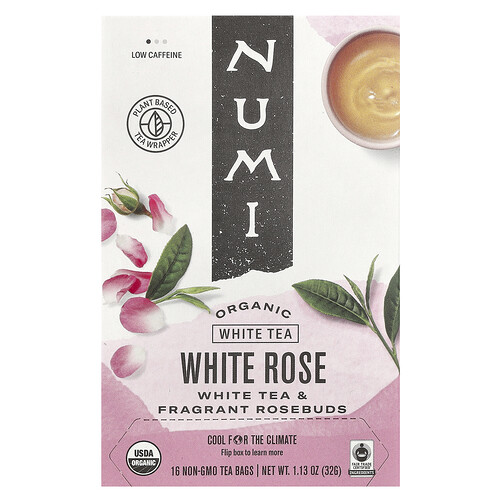Numi Tea Organic White Tea, White Rose, 16 Non-GMO Tea Bags, 1.13 oz (32 g)