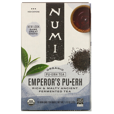 Numi Tea Органический чай пуэр, императорский пуэр, 16 чайных пакетиков, 32 г (1,13 унции)