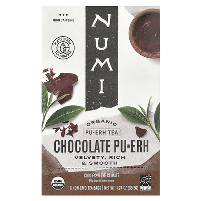 Product Image for Numi Tea, Organic Pu-Erh Tea, Chocolate Pu-Erh, 16 Non-GMO Tea Bags, 1.24 oz (35.2 g)