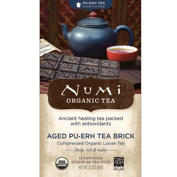 Numi Tea Organic Tea Pu Erh Tea Aged Pu Erh Tea Brick 2 2 Oz 63 G Iherb