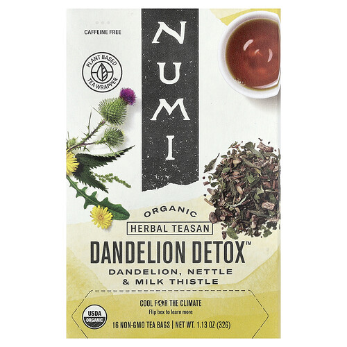 Numi Tea Organic Dandelion Detox™, Caffeine Free, 16 Non-GMO Tea Bags, 1.13 oz (32 g)