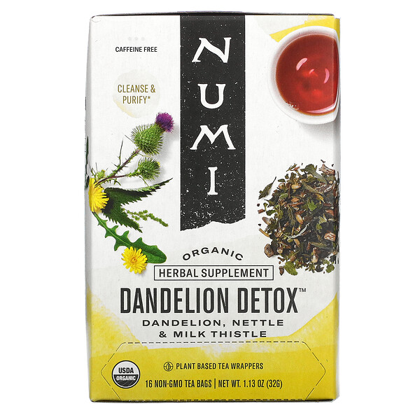 Numi Tea‏, Organic, Dandelion Detox, Caffeine Free, 16 Non-GMO Tea Bags, 1.13 oz (32 g)