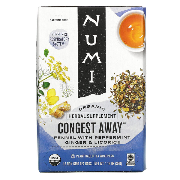 Numi Tea‏, Organic, Congest Away, Caffeine Free, 16 Non-GMO Tea Bags, 1.13 oz (32 g)