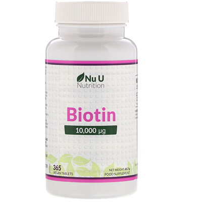 Nu U Nutrition Биотин, 10 000 мгк, 365 растительных таблеток