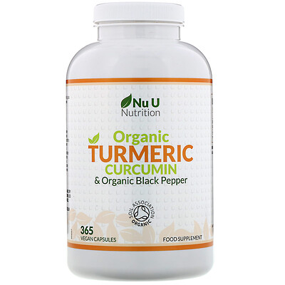 Nu U Nutrition органическая куркума и органический черный перец, 365 веганских капсул