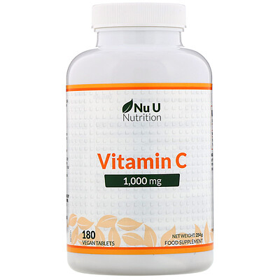 Nu U Nutrition Витамин С, 1000 мг, 180 таблеток растительного происхождения