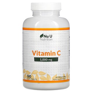 Nu U Nutrition, Vitamina C, 1000 mg, 180 comprimidos veganos