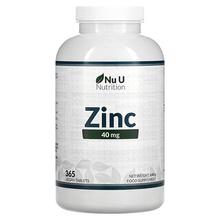 Nu U Nutrition, Zinc, 40 mg, 365 Vegan Tablets