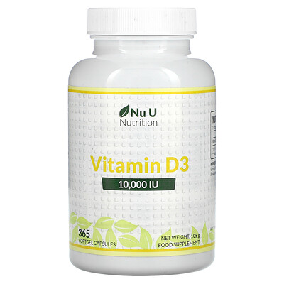 Nu U Nutrition Витамин D3 10 000 МЕ 365 мягких таблеток