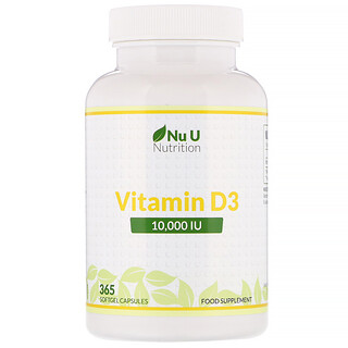 Nu U Nutrition, ビタミンD3、10,000IU、ソフトジェルカプセル365粒