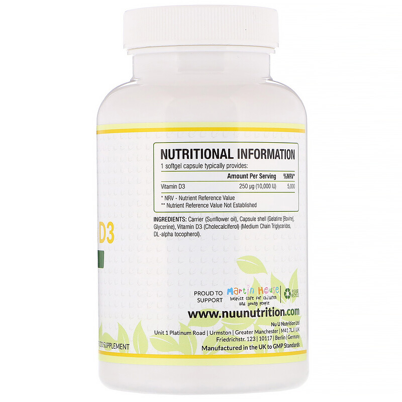 Nu U Nutrition, ビタミンD3、10,000IU、ソフトジェルカプセル365粒 iHerb