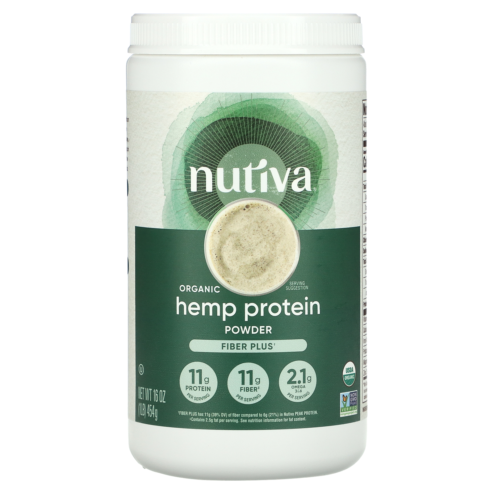 Nutiva Organic Superfood Hemp Protein Hi-Fiber 16 унций 454 г B Corp без BPA 4290₽