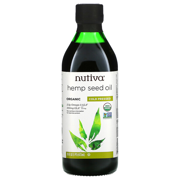 Nutiva‏, שמן זרעי המפ אורגני, בכבישה קרה, 473 מ"ל (16 אונקיות נוזל)