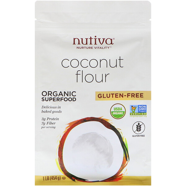 Nutiva‏, קמח קוקוס אורגני, ללא גלוטן, 454 גר' (1 lb)