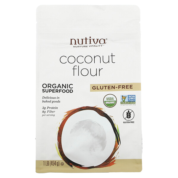 Nutiva, органічне кокосове борошно, без глютену, 454 г (1 фунт)