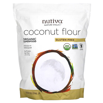 

Nutiva, Coconut Flour, Gluten Free, 3 lb (1.36 kg)