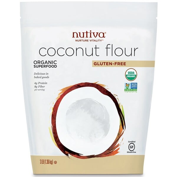 Nutiva‏, אורגני, קמח קוקוס, ללא גלוטן, 1.36 ק"ג (3 lb)