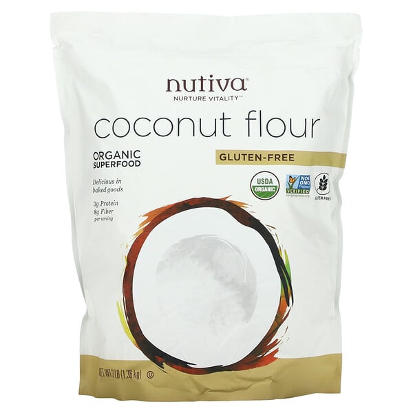 Producto orgánico, Harina de coco, Sin gluten, 1,36 kg (3 lb)