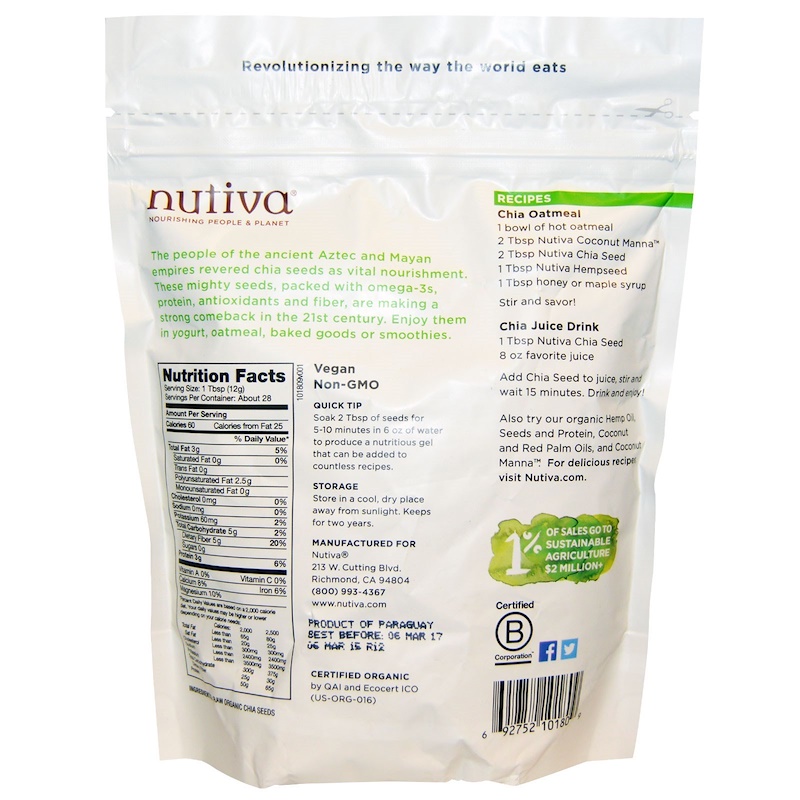 Nutiva, Organic Chia Seed, White, 12 oz (340 g) iHerb