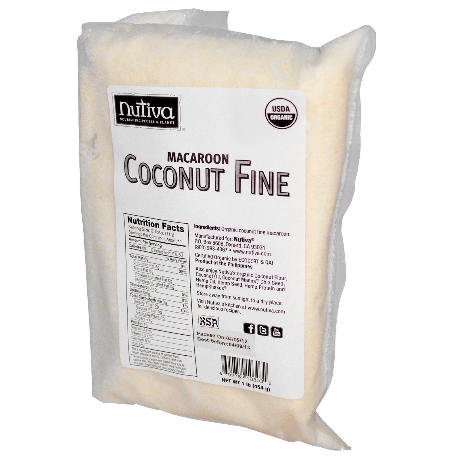 Nutiva macaroon Coconut Fine 1lb nogmo (692752103032)