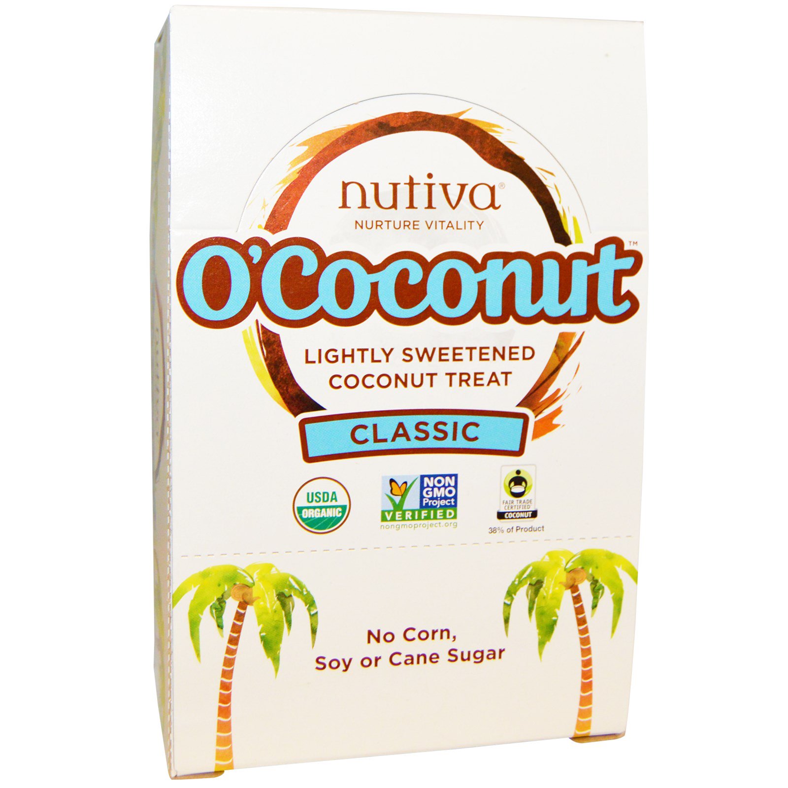 nutiva, ococonut, lightly sweetened coconut treat, classic, 24