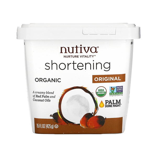 Nutiva‏, שומן מוצק אורגני, מקורי, שמני דקל אדום וקוקוס, 425 גרם (15 אונקיות)