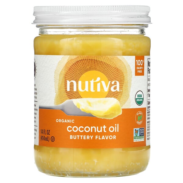 Nutiva, オーガニックココナッツオイル、バターフレーバー、414 ml（14 fl oz）