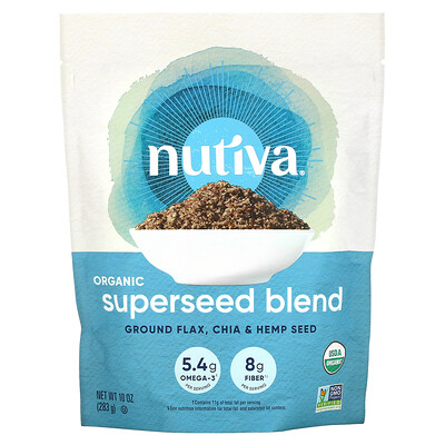 

Nutiva, Organic Superseed Blend, Ground Flax, Chia & Hemp Seed, 10 oz (283 g)