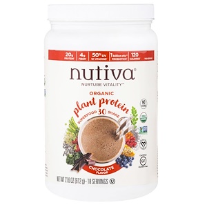 Nutiva, Органический протеин растительного происхождения, шоколадный вкус, 21,6 унции (612 г)