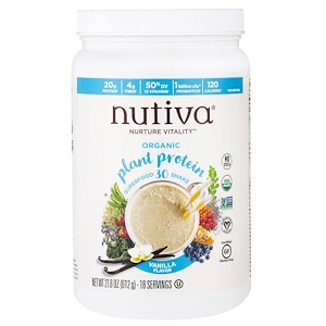 Nutiva, Органический протеин растительного происхождения, ванильный вкус, 21,6 унции (612 г)