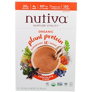 Nutiva, Organic Plant Protein, Chocolate Flavor, 10 Pacekts, 1.2 oz (34 g) Each