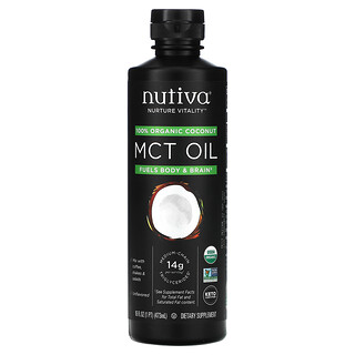 Nutiva, 全有機椰子中鏈甘油三酯油，原味，16 液量盎司（473 毫升）