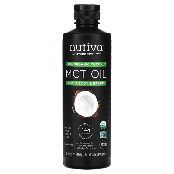 Nutiva‏, 100% שמן MCT מקוקוס אורגני, ללא טעם, 473 מ"ל (16 אונקיות נוזל)