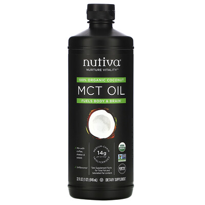 Nutiva 100% Organic Coconut MCT Oil, Unflavored, 32 fl oz (946 ml)