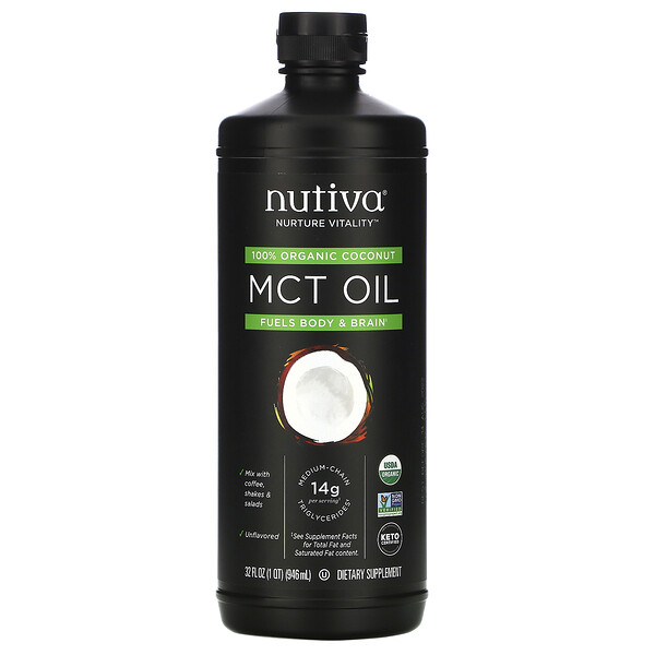 Nutiva‏, 100% Organic Coconut MCT Oil, Unflavored, 32 fl oz (946 ml)