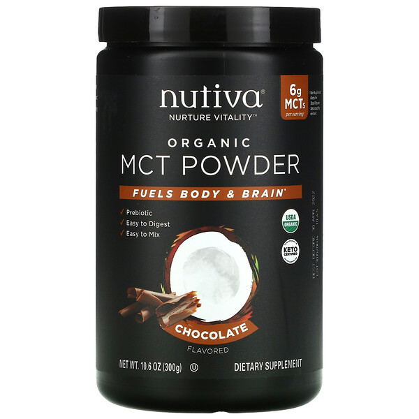 Nutiva‏, مسحوق MCT العضوي، بالشوكولاتة، 10.6 أونصة (300 جم)