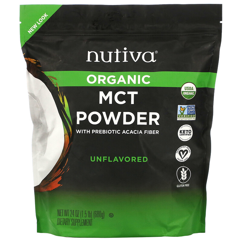 Nutiva, אבקת MCT אורגנית עם סיבי שיטה פרה -ביוטית, ללא טעם, 680 גרם
