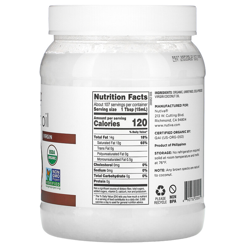 Nutiva, Organic Coconut Oil, Virgin, 54 fl oz (1.6 L) iHerb
