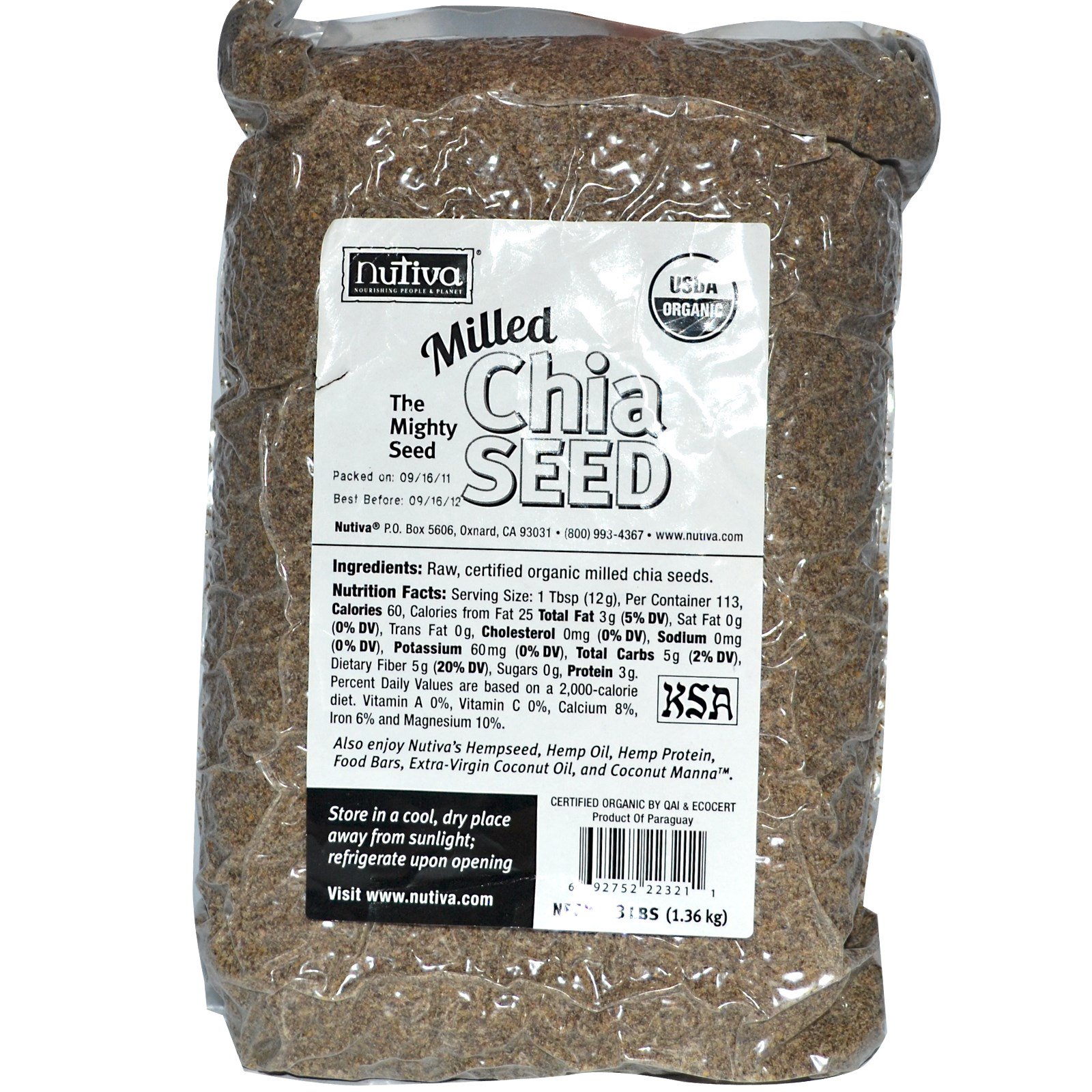 Nutiva, Organic Milled Chia Seed, 3 lbs (1.36 kg) - iHerb.com