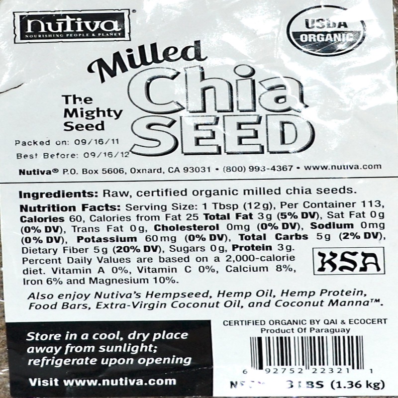 Nutiva, Organic Milled Chia Seed, 3 lbs (1.36 kg) iHerb