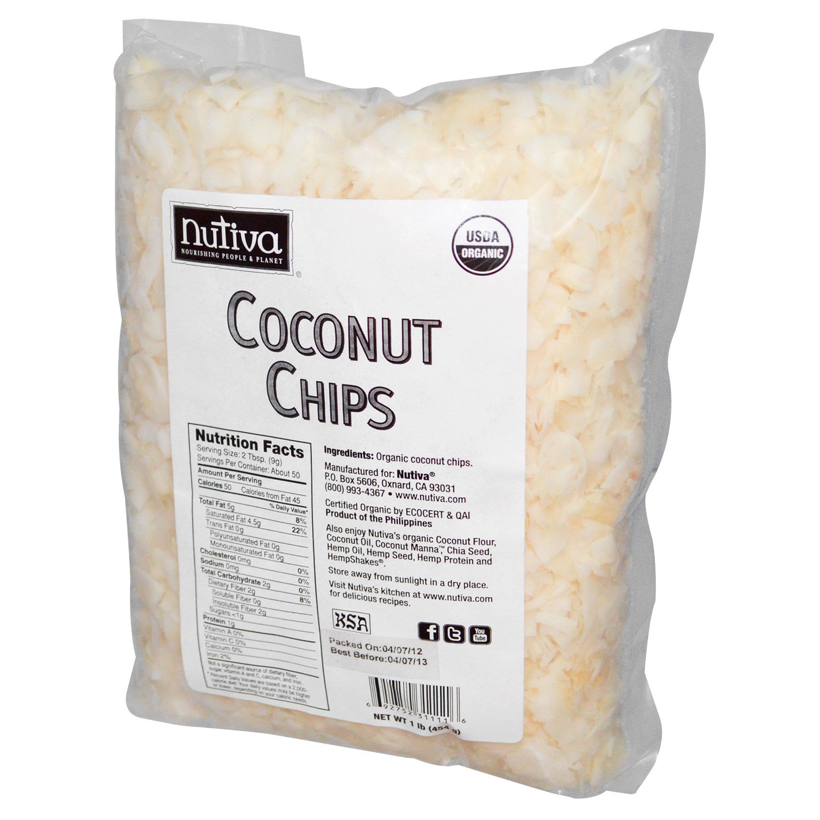 Nutiva, Organic Coconut Chips, 1 lb (454 g) iHerb